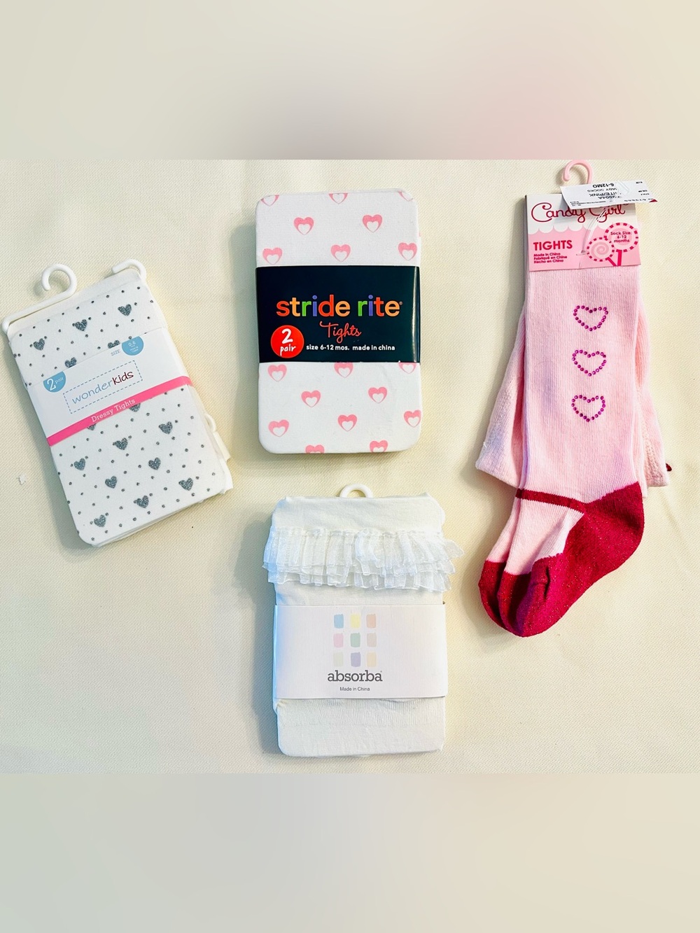 Stride Rite White Tights with Pink Heart Print and more